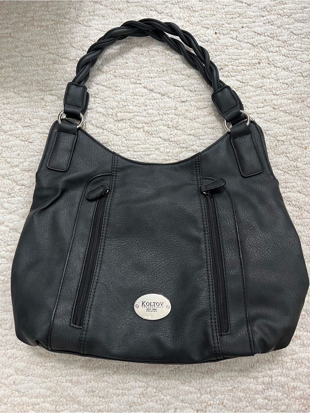 Koltov Black Braided-Handle Shoulder Bag